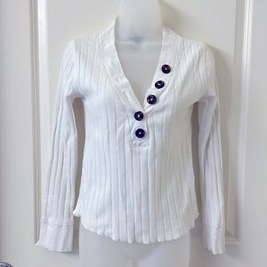 Forever 21 White Ribbed Button Up Sweater Henley